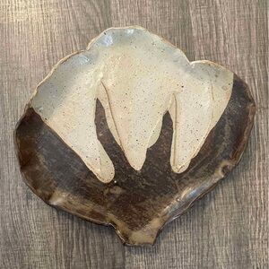 Unique Brown and Cream Ceramic Leaf Plate